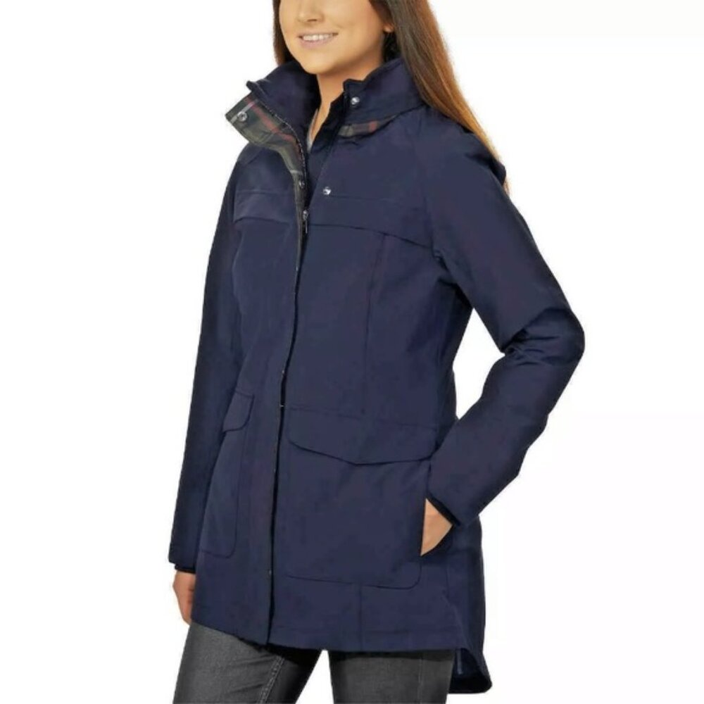 Pendleton Navy Blue Plaid Lined Hooded Rain Coat Jacket - Picture 2 of 16